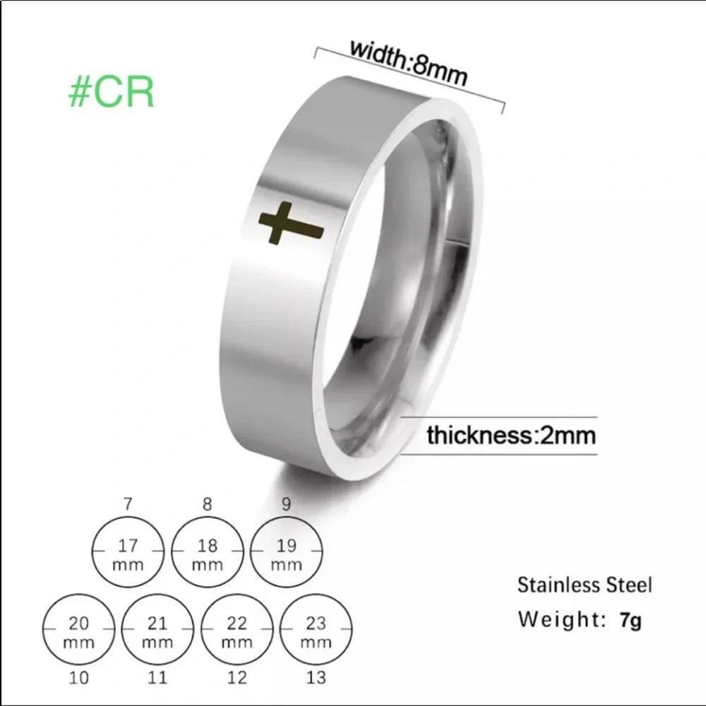 Stainless Steel Ring Silver Cross Women's Men's Ring Engagement Wedding Ring